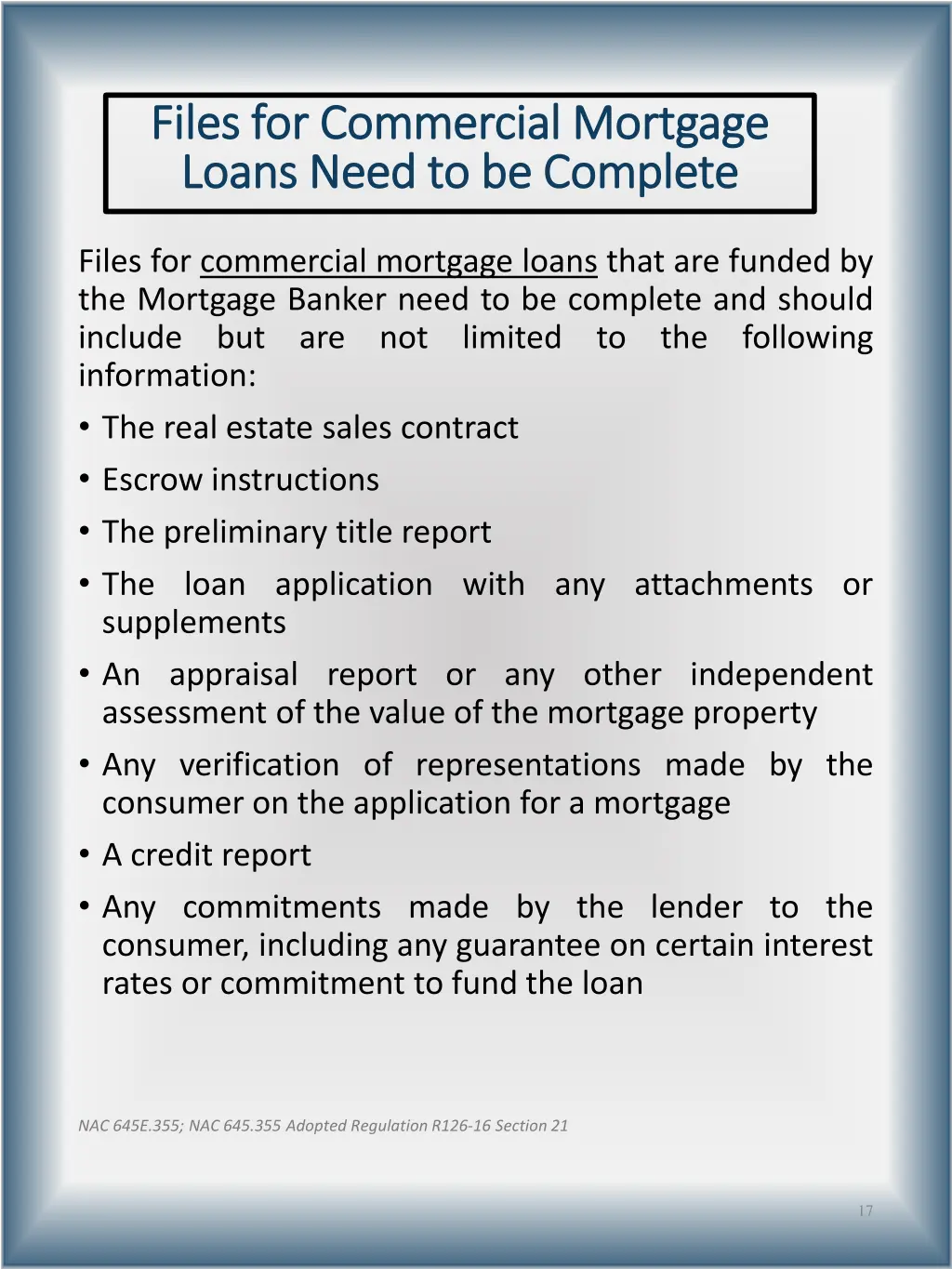 files for commercial mortgage files