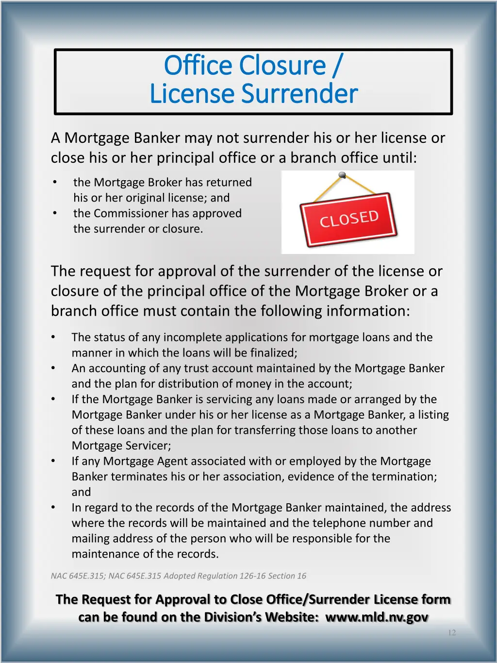 office closure office closure license surrender