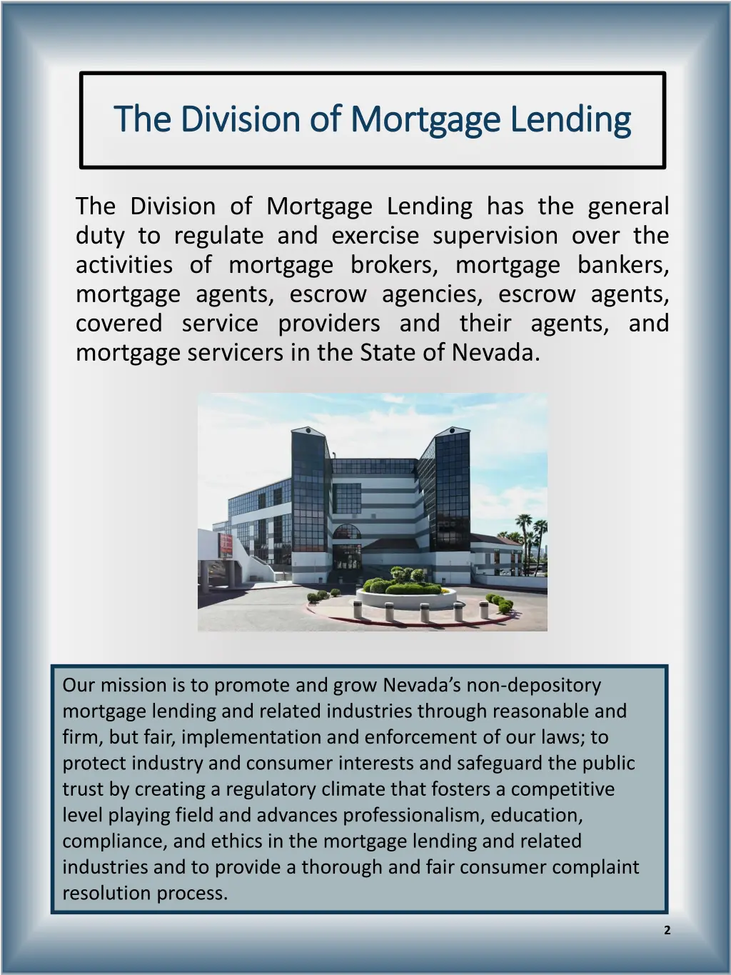 the division of mortgage lending the division