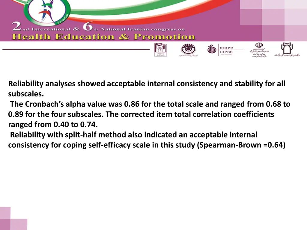 reliability analyses showed acceptable internal