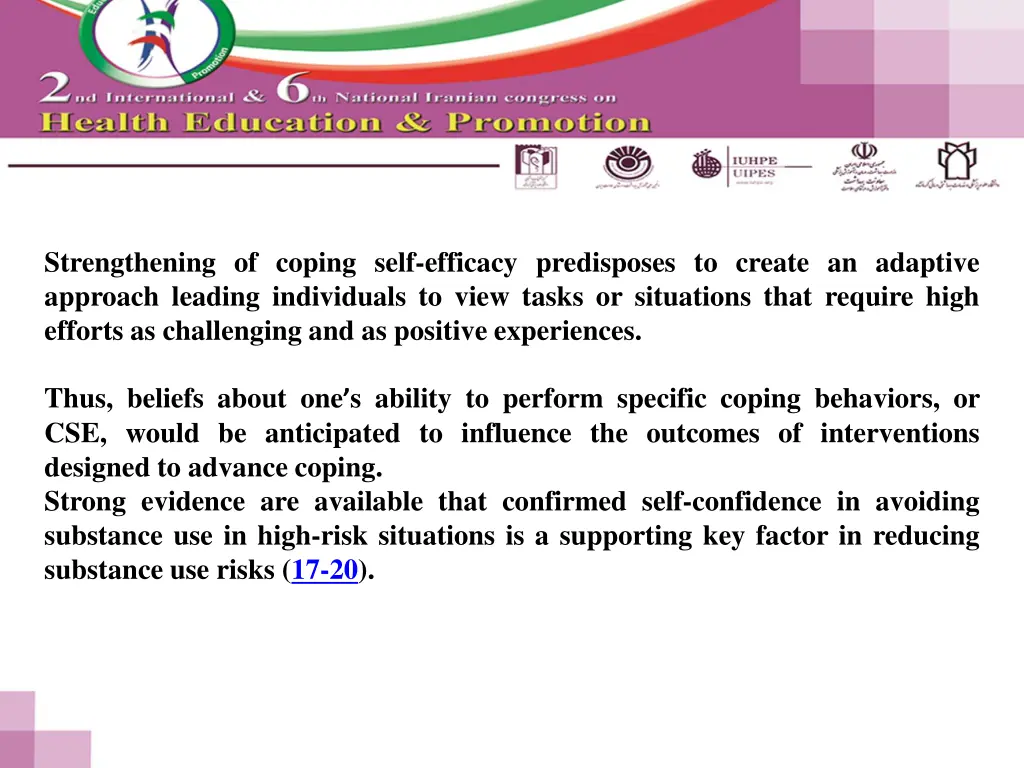 strengthening of coping self efficacy predisposes