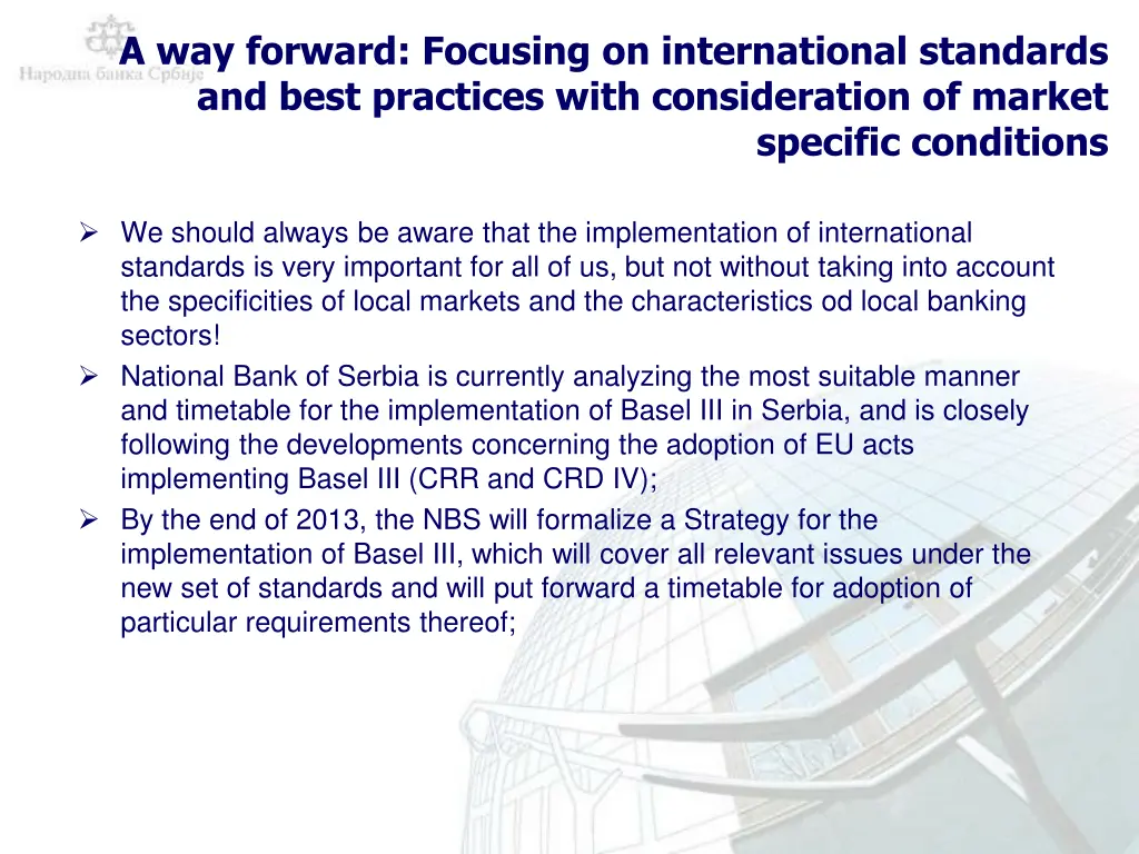 a way forward focusing on international standards