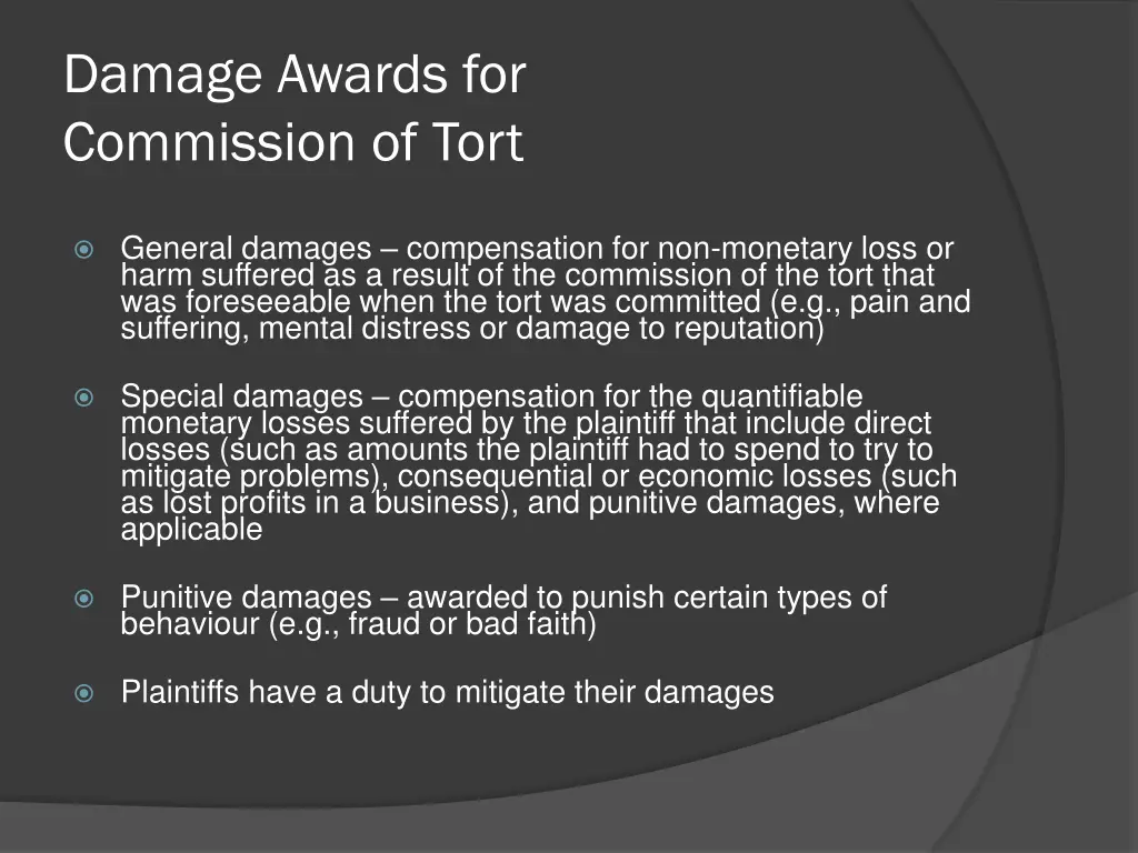 damage awards for commission of tort