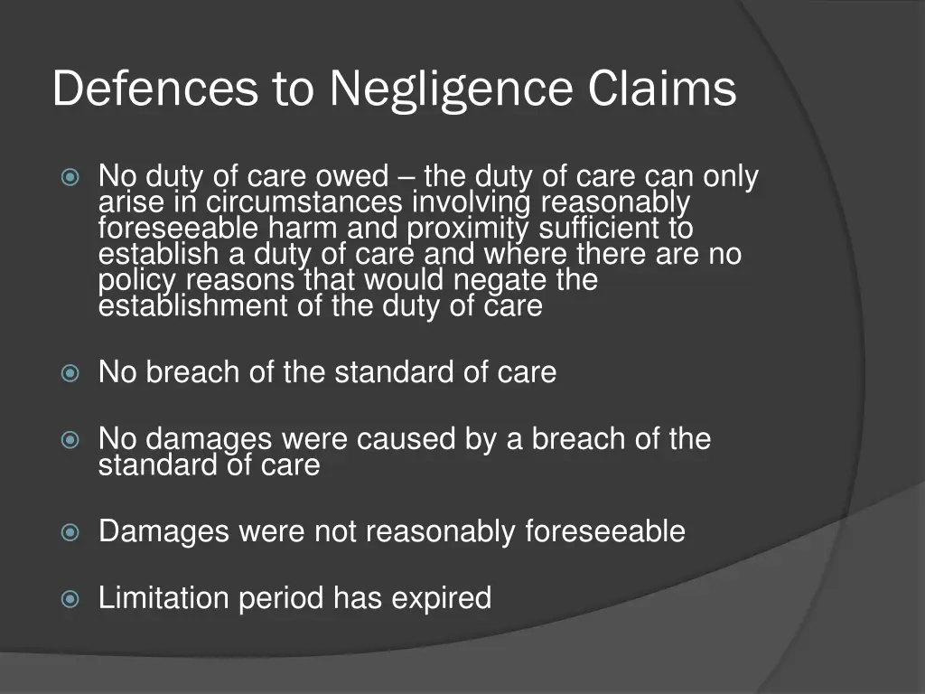defences to negligence claims