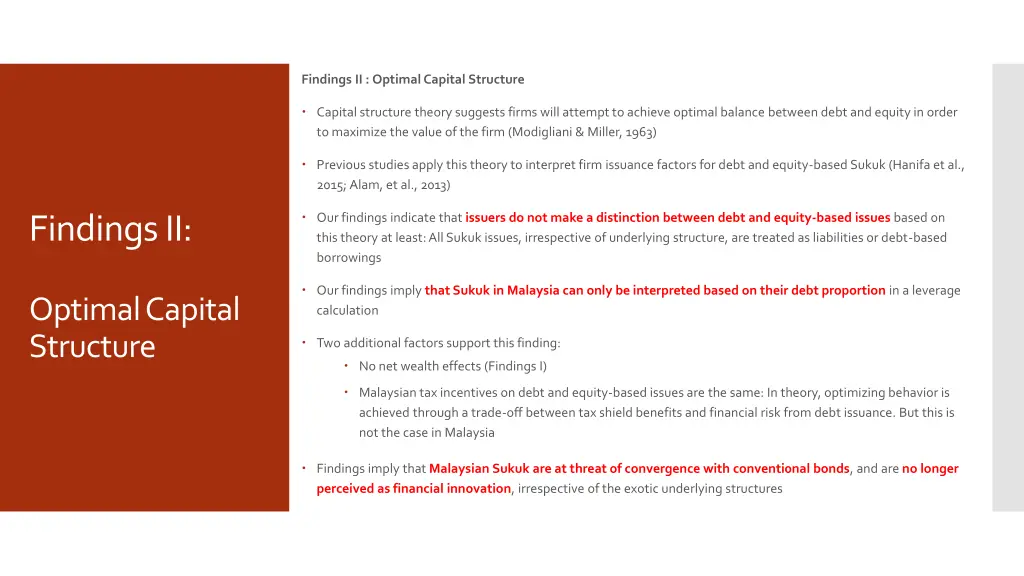 findings ii optimal capital structure
