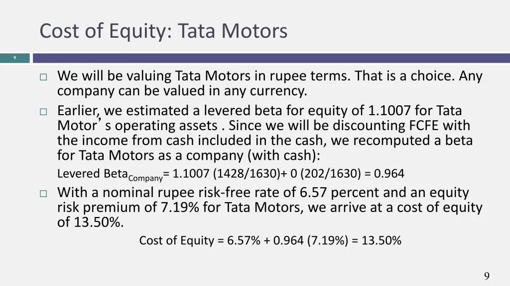 cost of equity tata motors