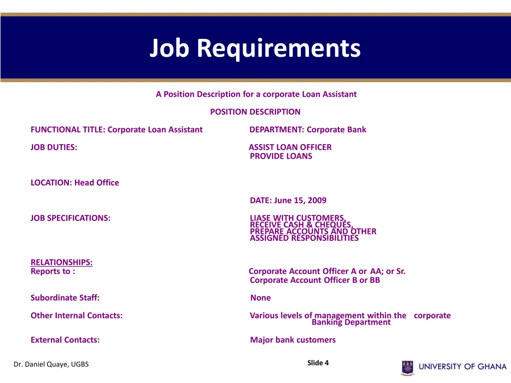 job requirements