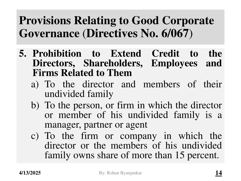 provisions relating to good corporate governance 10