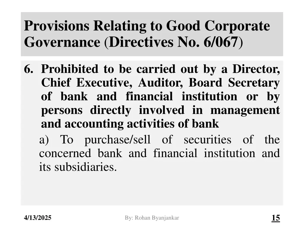 provisions relating to good corporate governance 11