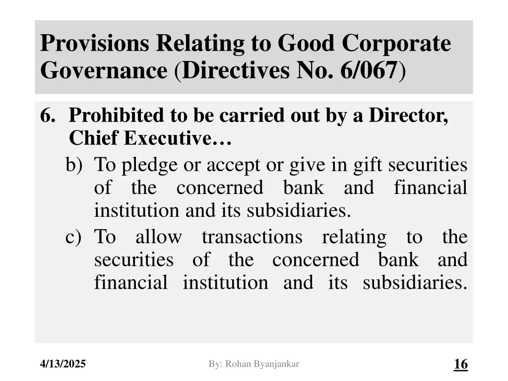 provisions relating to good corporate governance 12