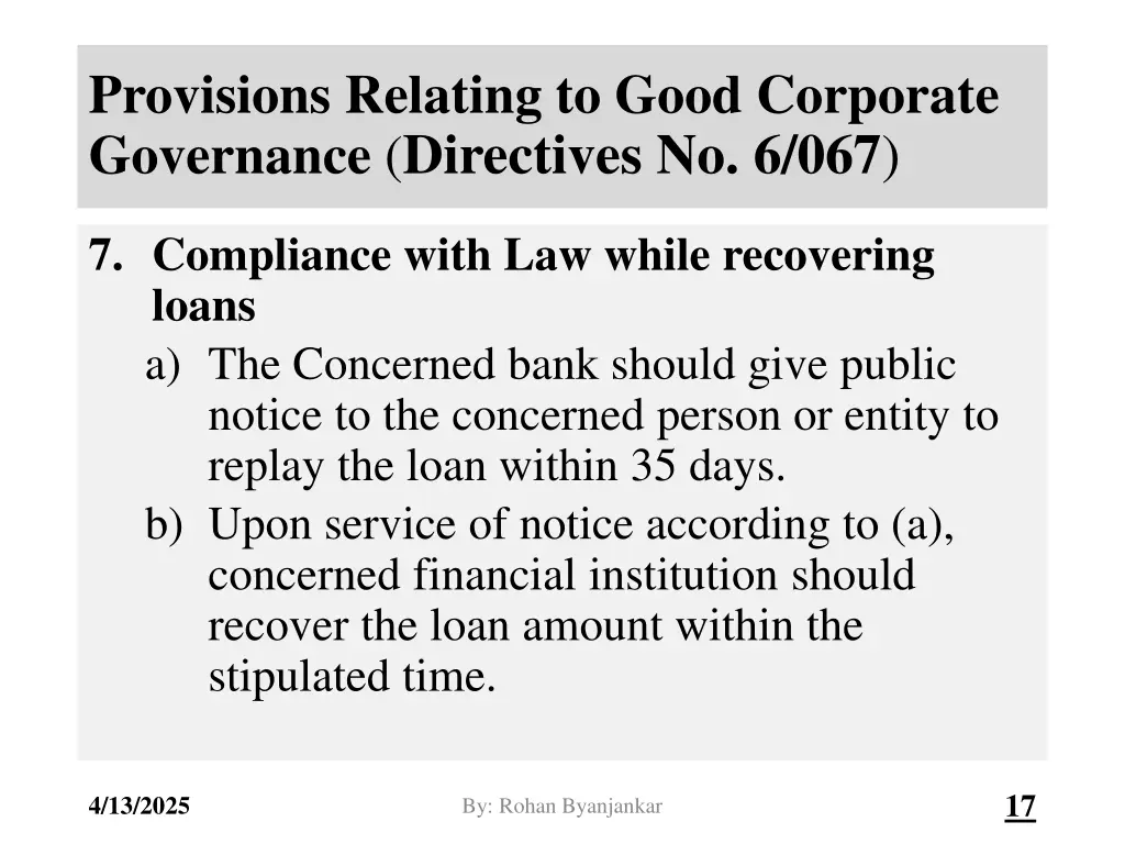 provisions relating to good corporate governance 13