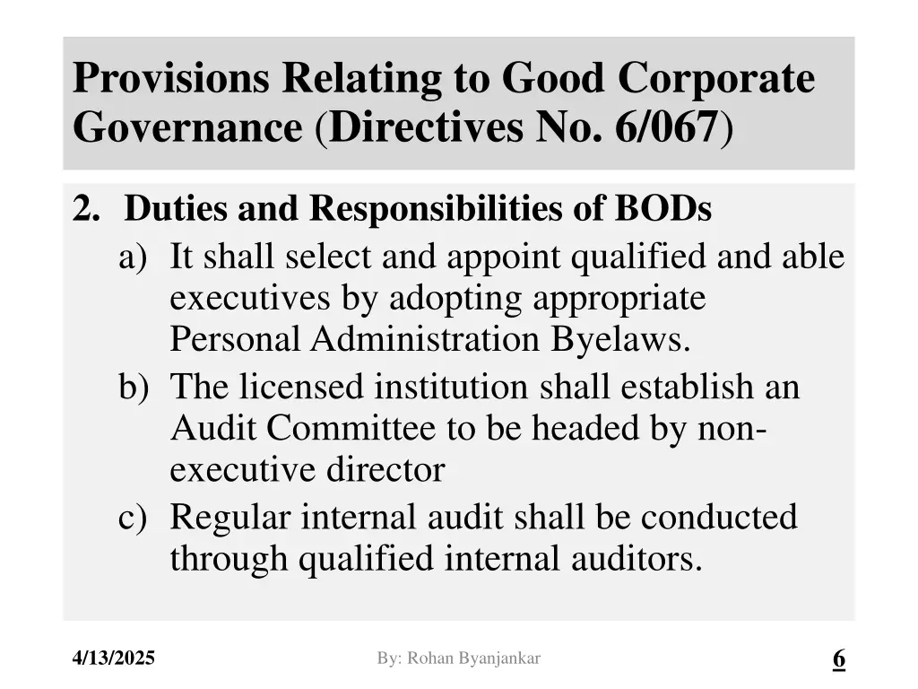 provisions relating to good corporate governance 2