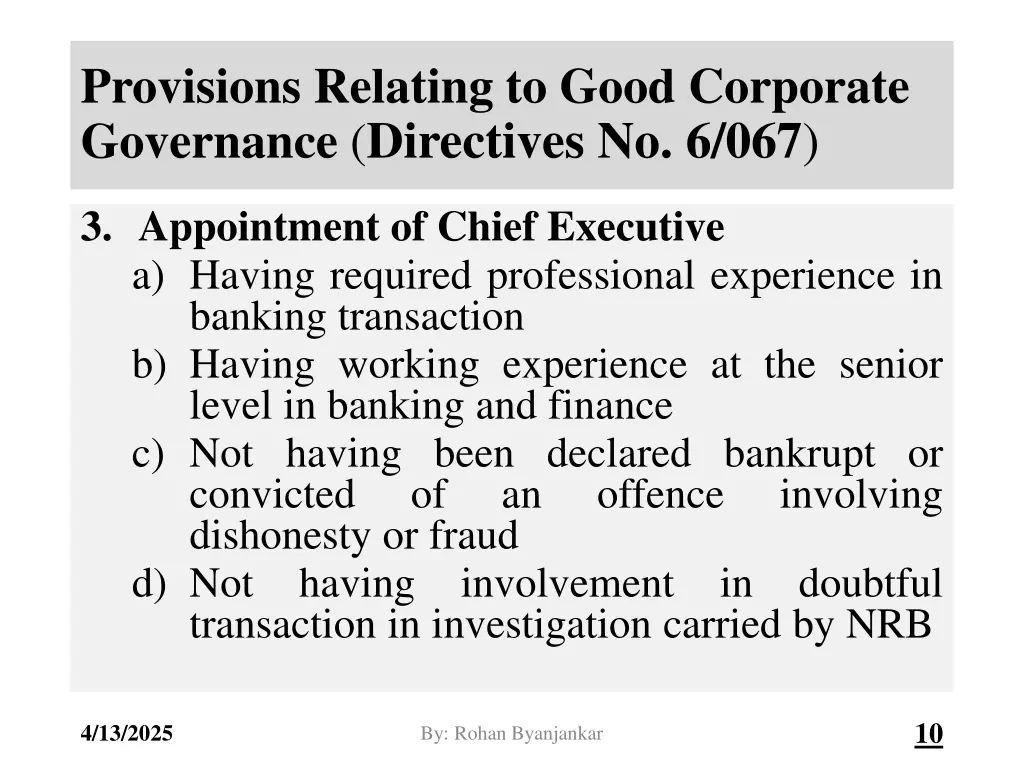provisions relating to good corporate governance 6