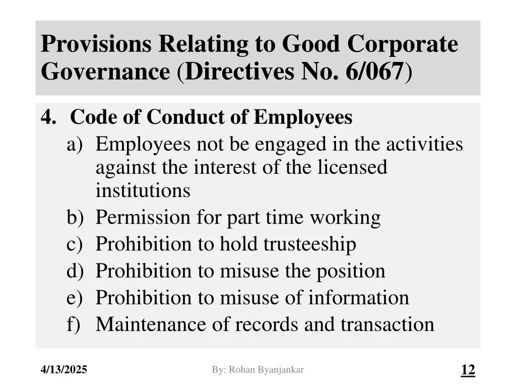 provisions relating to good corporate governance 8
