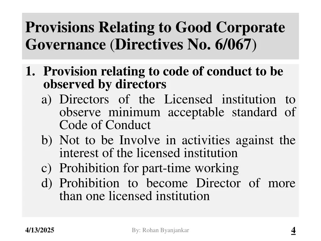 provisions relating to good corporate governance