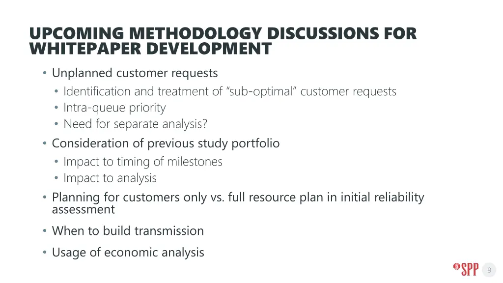 upcoming methodology discussions for whitepaper