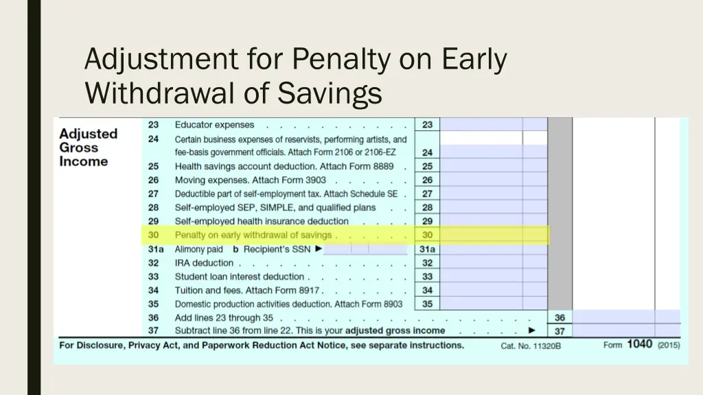 adjustment for penalty on early withdrawal