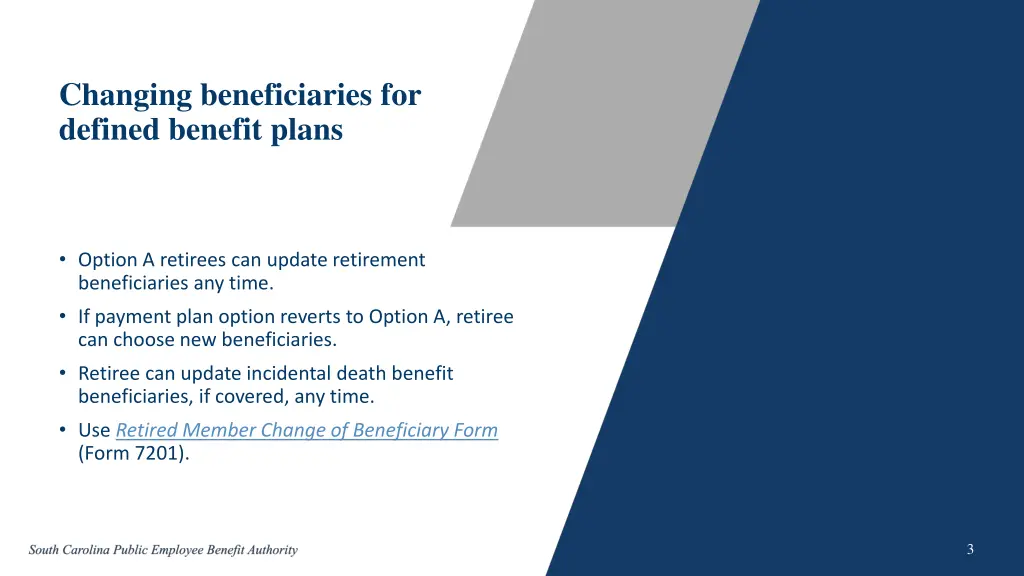 changing beneficiaries for defined benefit plans