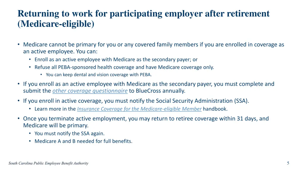 returning to work for participating employer