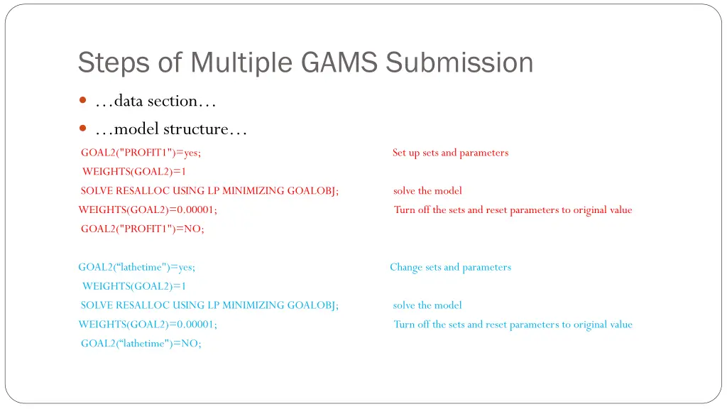 steps of multiple gams submission
