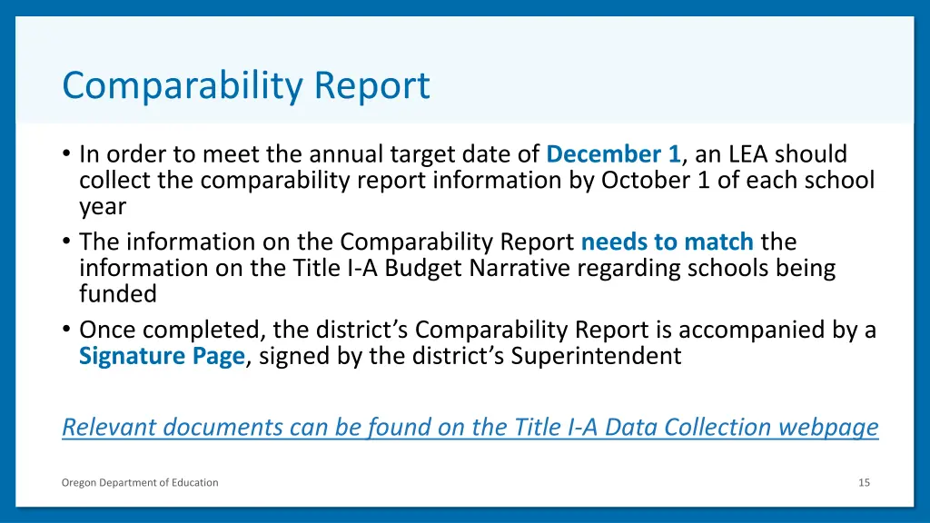 comparability report
