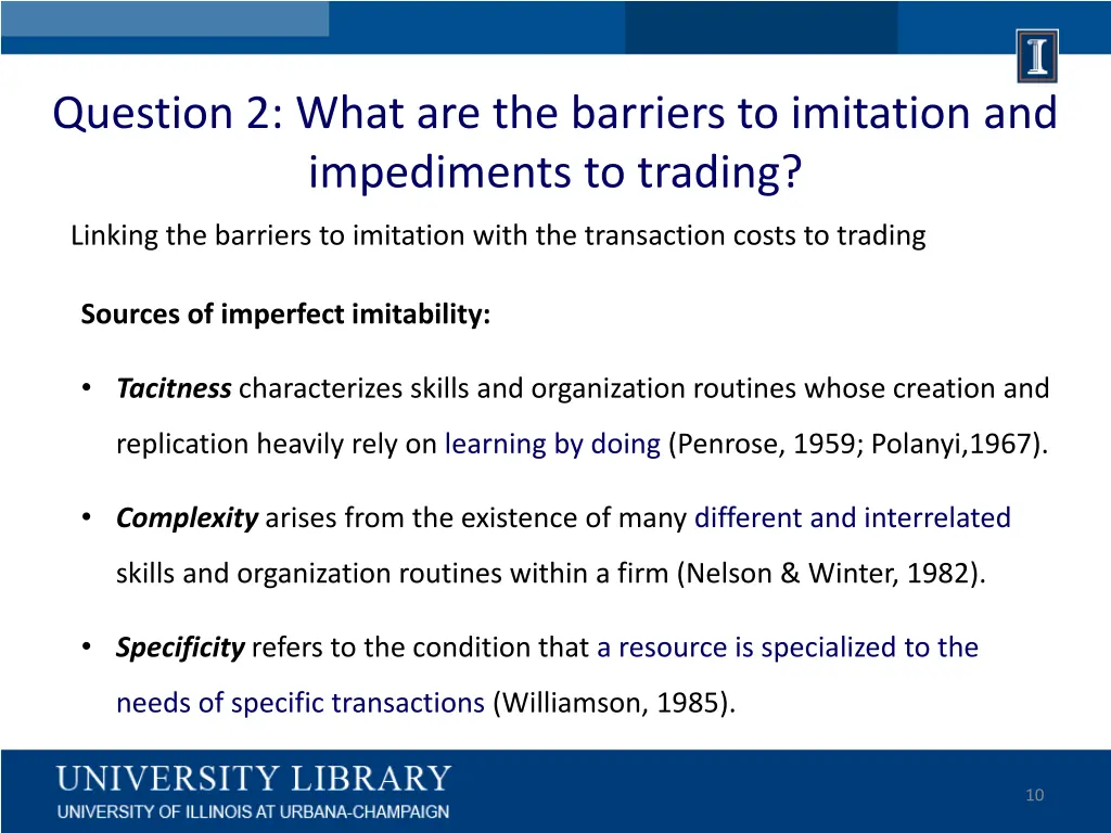 question 2 what are the barriers to imitation