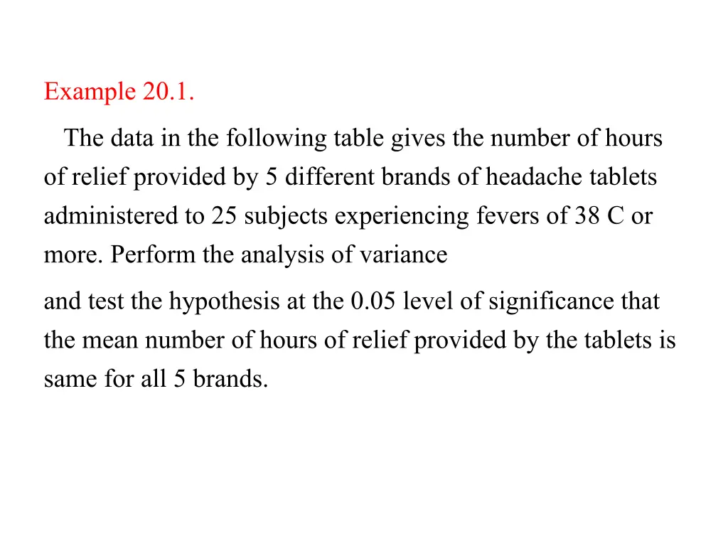 example 20 1 the data in the following table