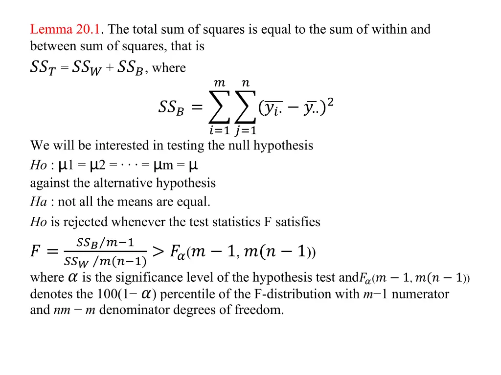 lemma 20 1 the total sum of squares is equal