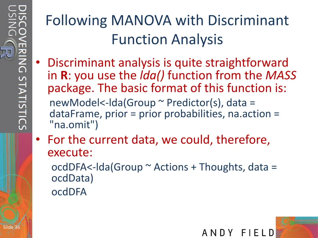 following manova with discriminant function