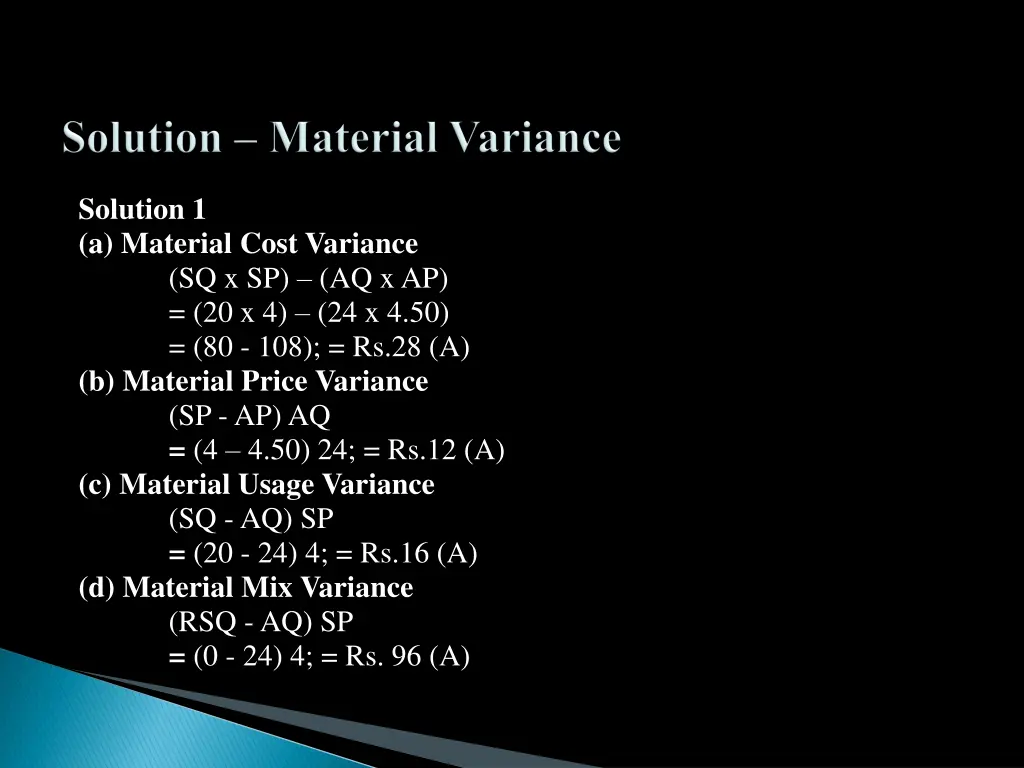 solution 1 a material cost variance
