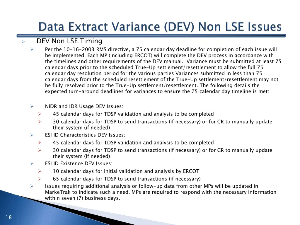 dev non lse timing per the 10 16 2003