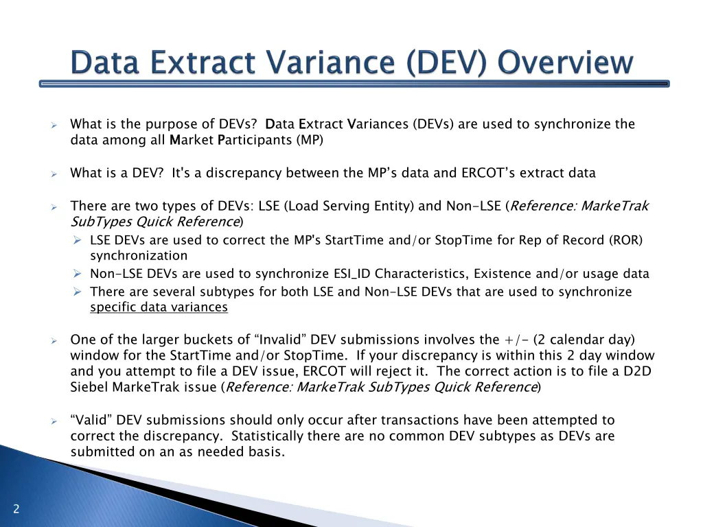 what is the purpose of devs d data e extract
