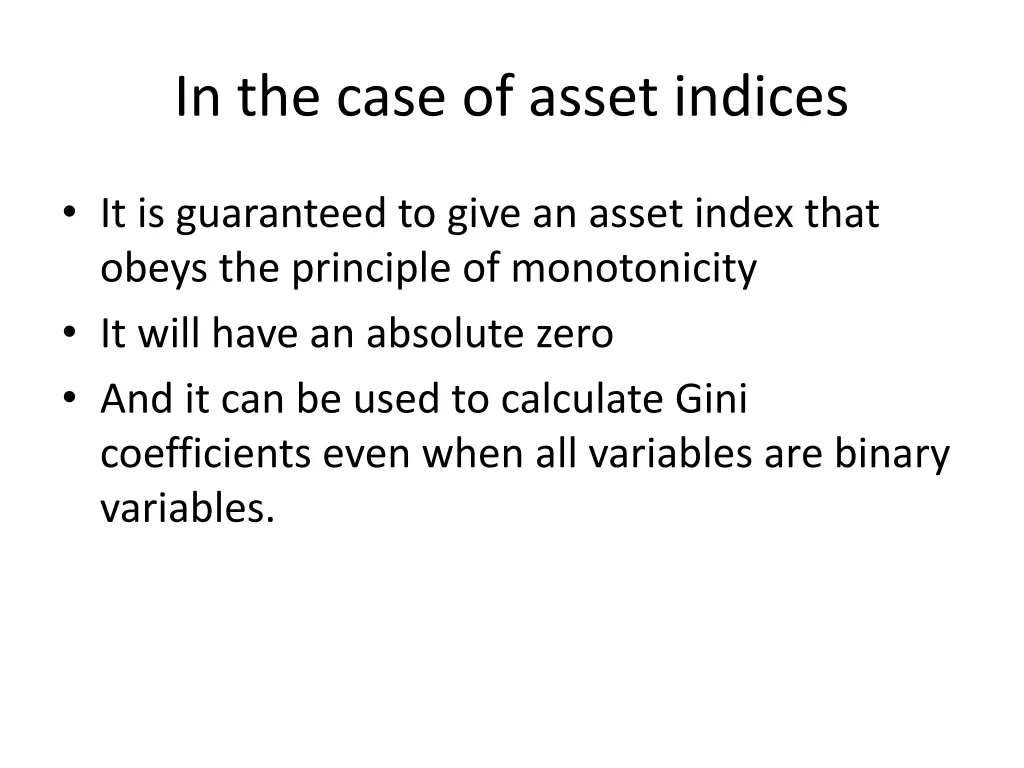 in the case of asset indices