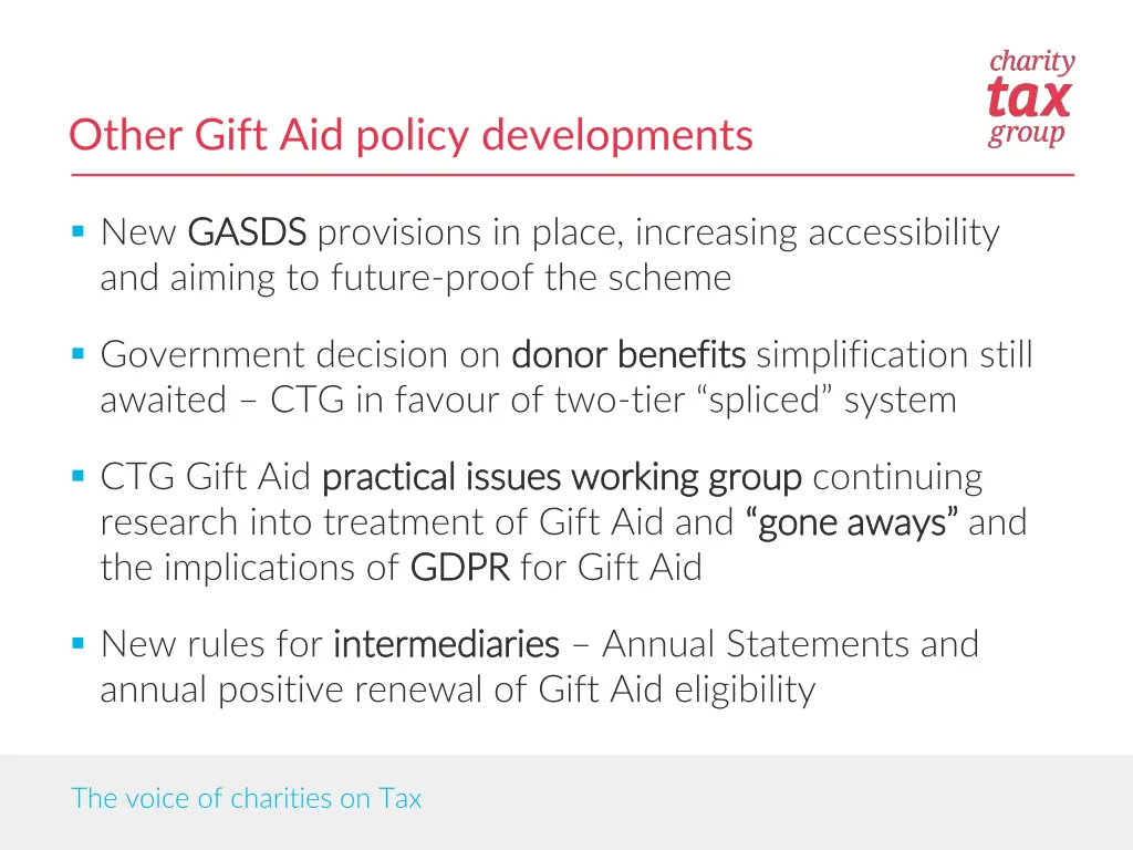 other gift aid policy developments