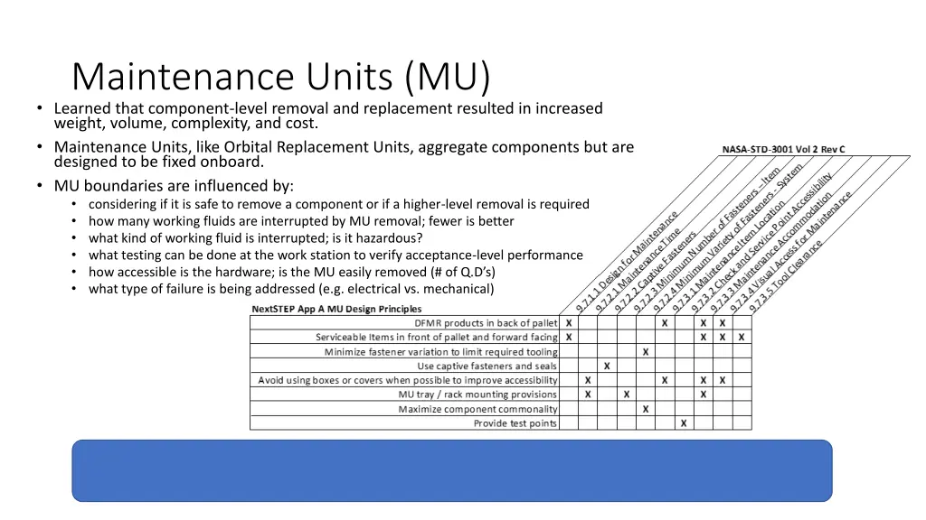 maintenance units mu learned that component level