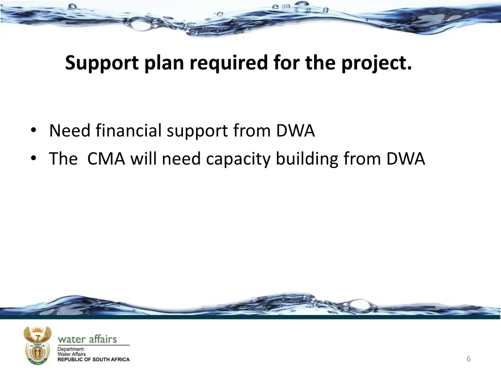 support plan required for the project