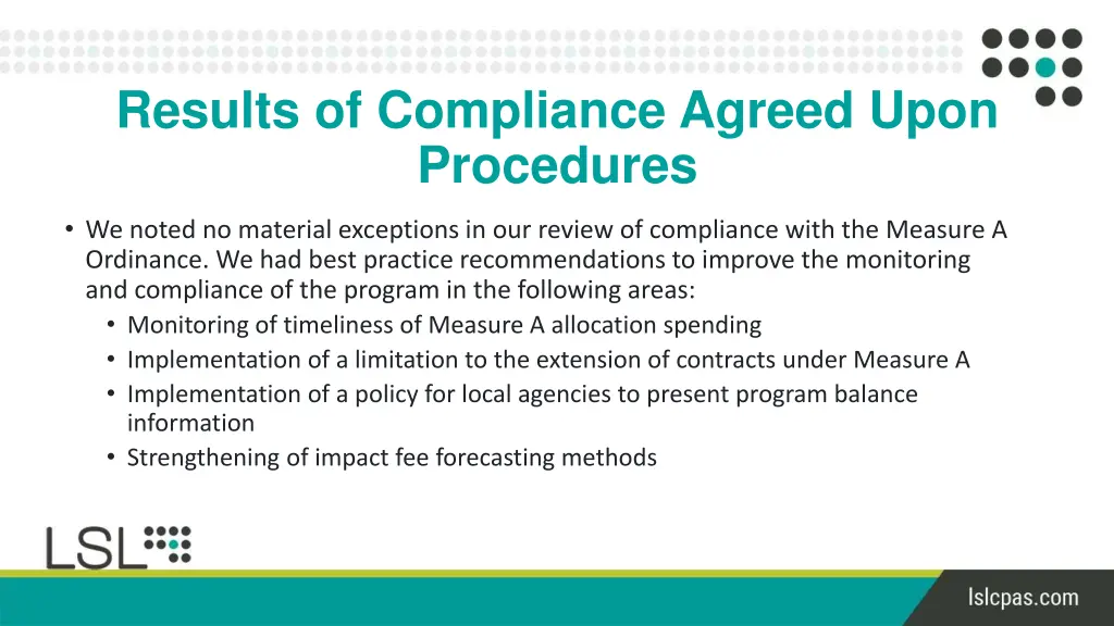 results of compliance agreed upon procedures