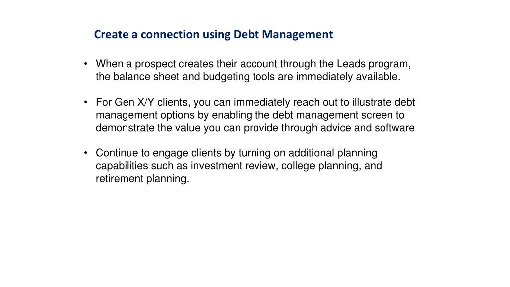 create a connection using debt management