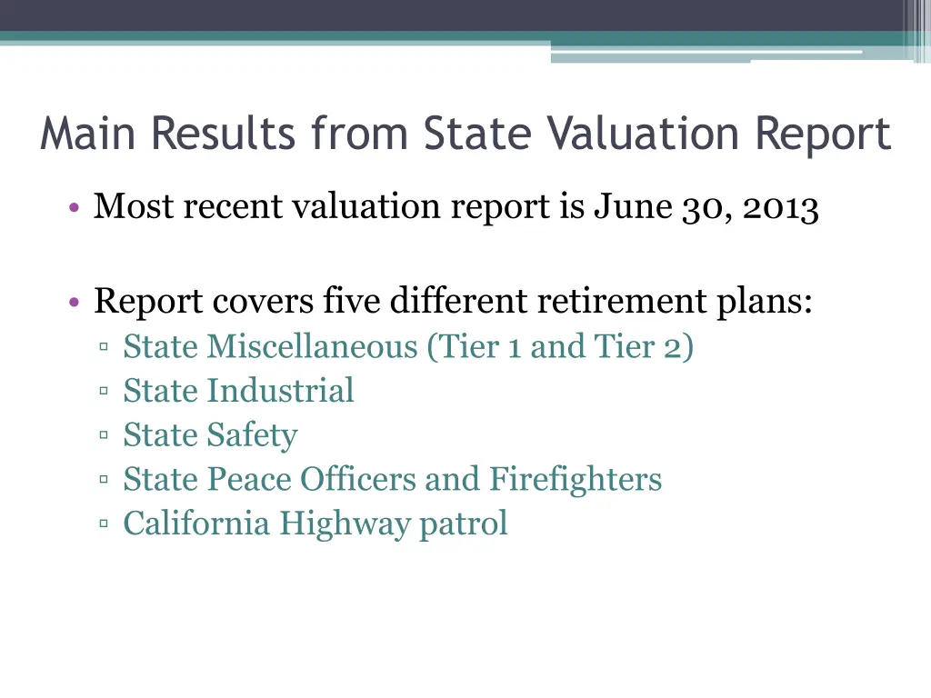 main results from state valuation report