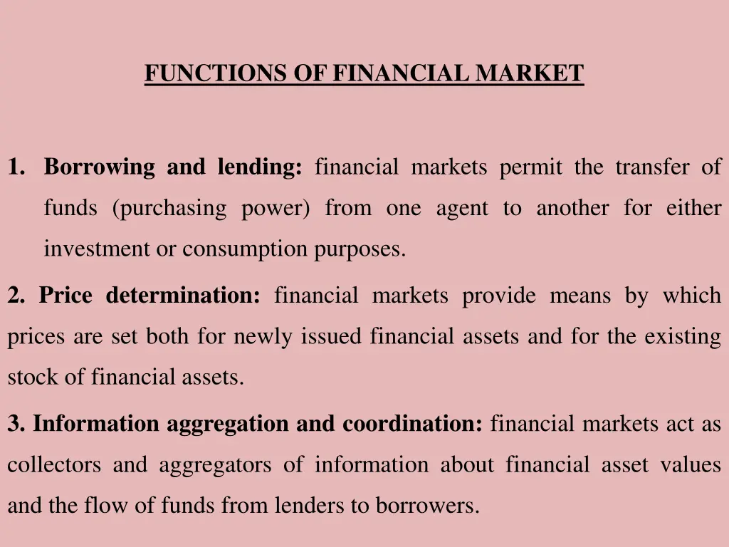 functions of financial market