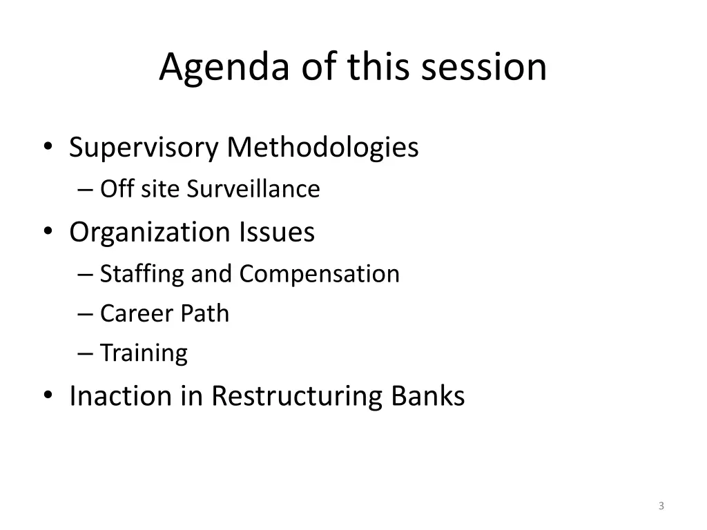 agenda of this session