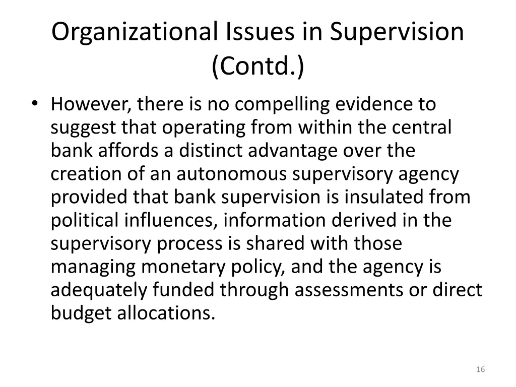 organizational issues in supervision contd