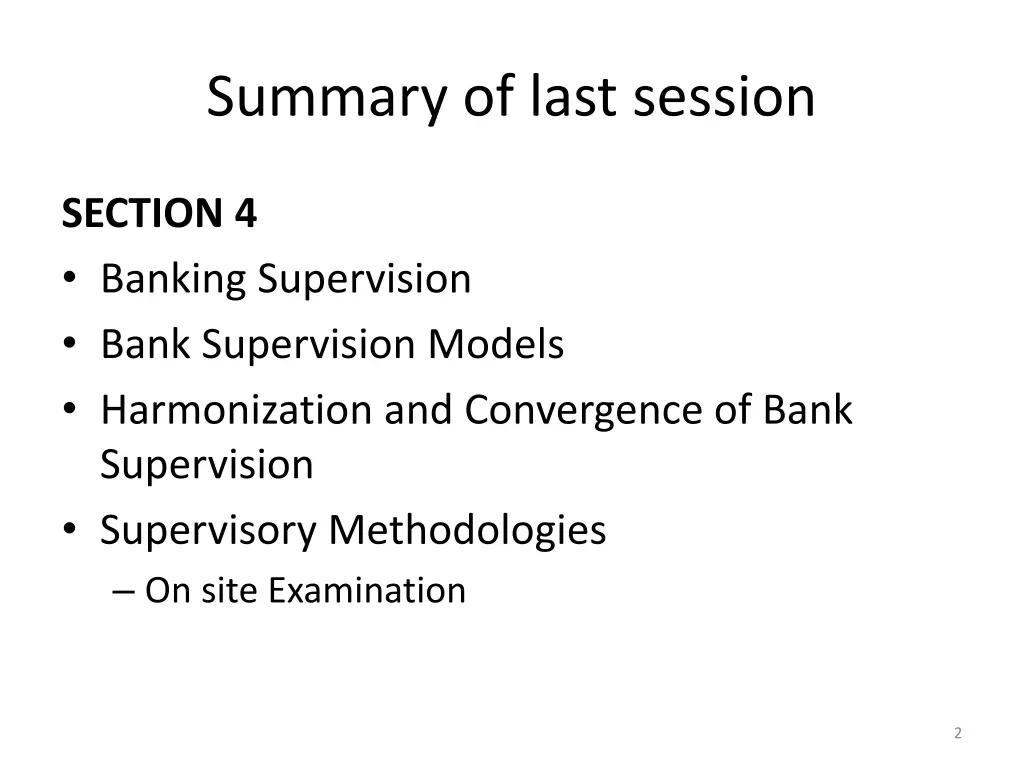 summary of last session