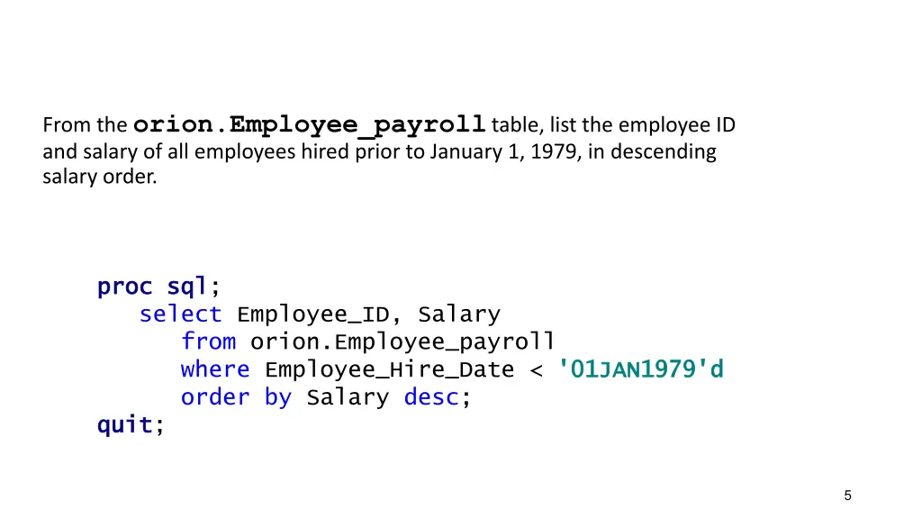 from the orion employee payroll table list
