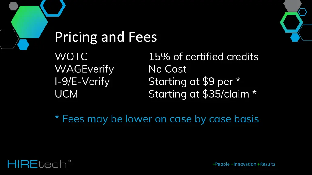 pricing and fees