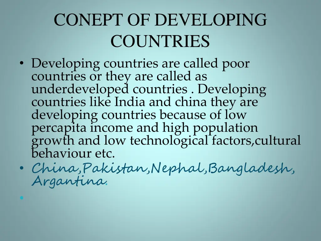 conept of developing countries developing