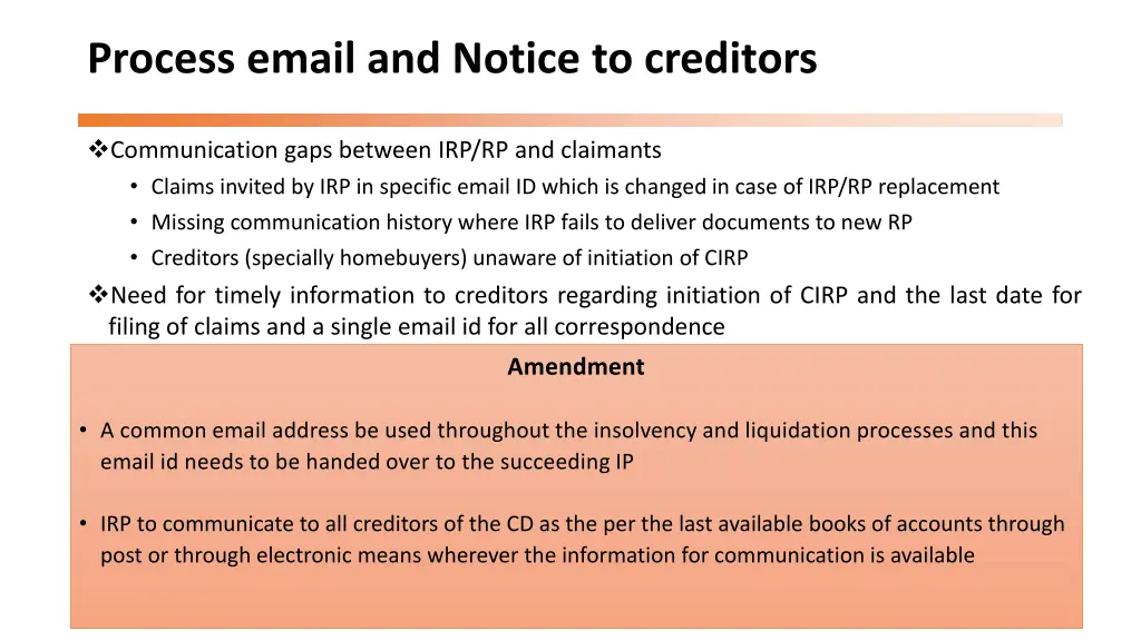 process email and notice to creditors