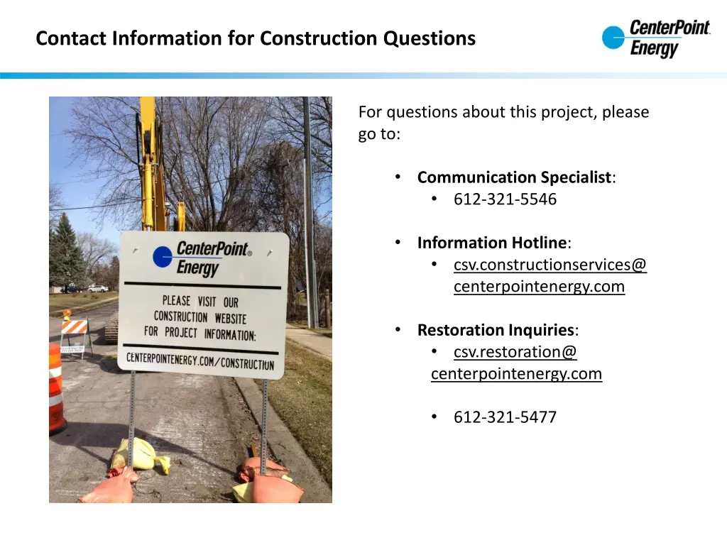 contact information for construction questions