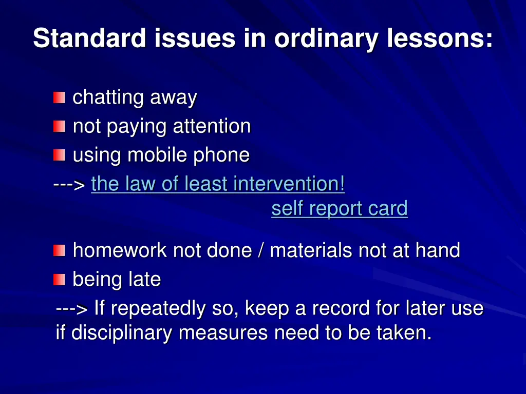 standard issues in ordinary lessons