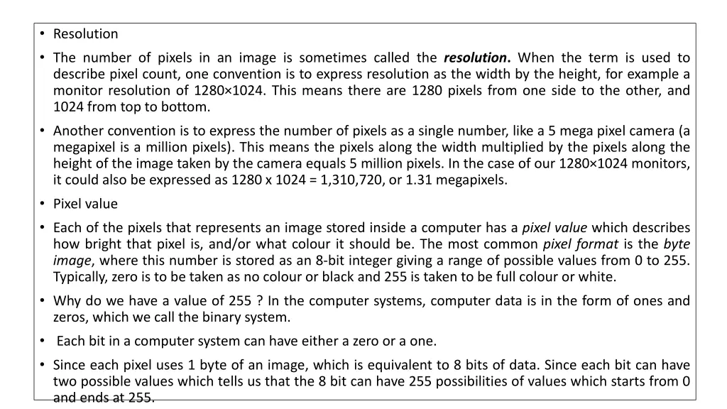 resolution the number of pixels in an image